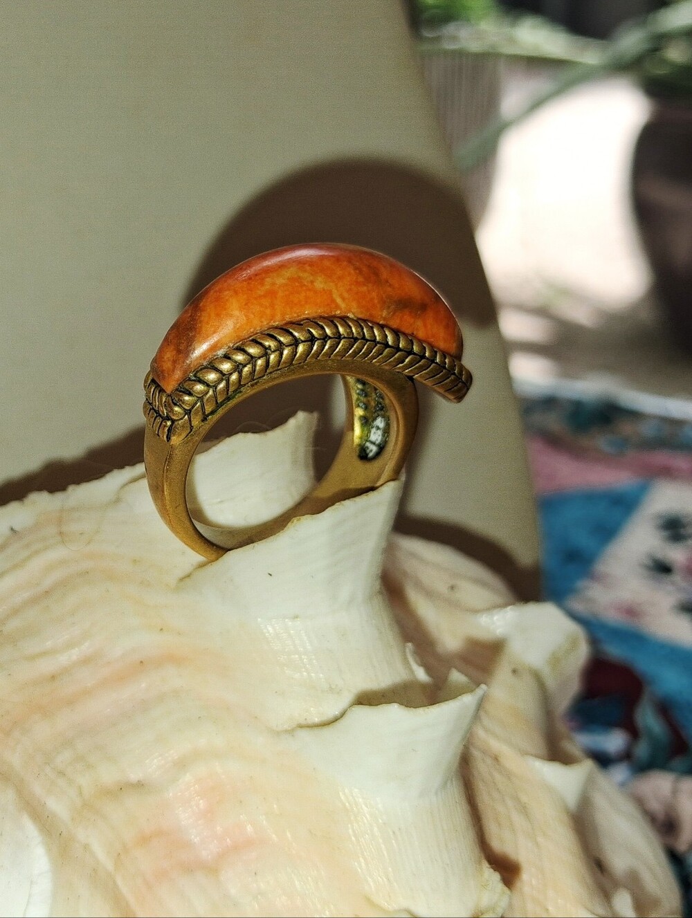 Women's Orange Stone Set In Brass Statement Ring - By Studio Barse Sz 7